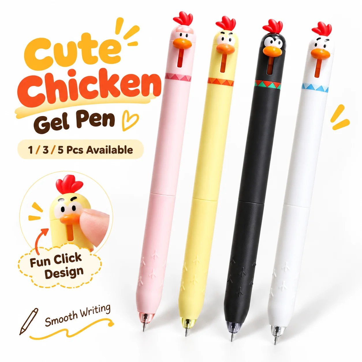 1/3/5Pcs Funny Chicken Gel Pen, Cute Pressing Design, 0.5mm Tip, for Students,Office, Creative Stress Relief Writing Tool ﻿ ﻿