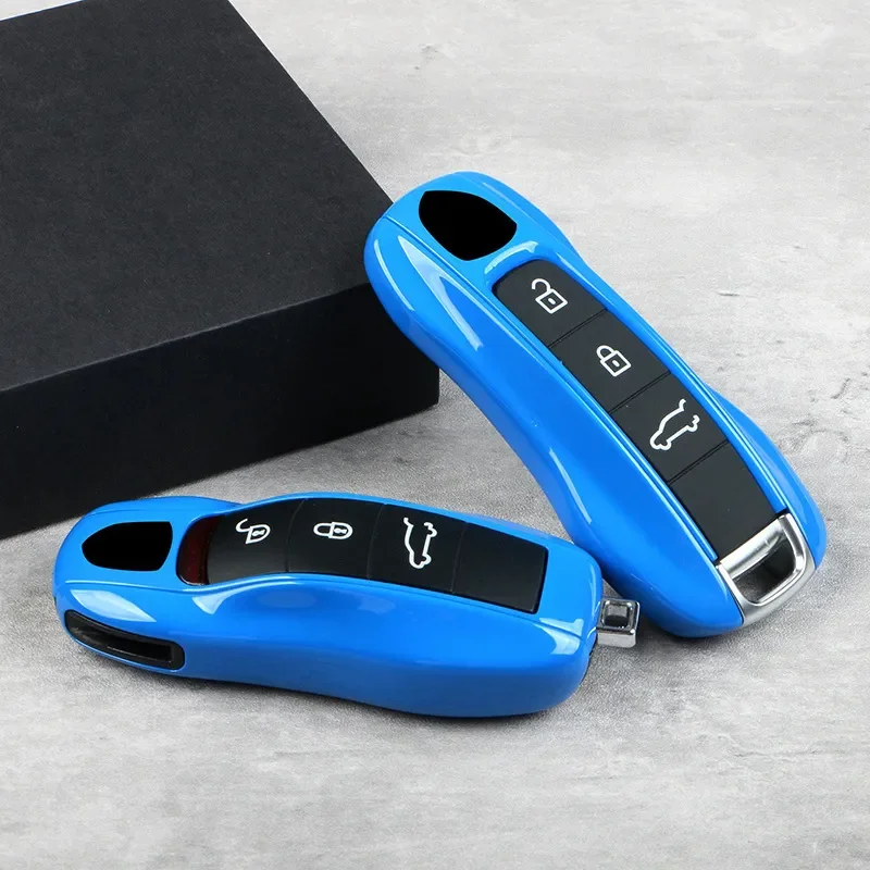Shark Blue ABS Car Smart Original Key Case Fob Cover Holder Protective Shell For Porsche Cayenne Macan 718 Panamera 911 Taycan