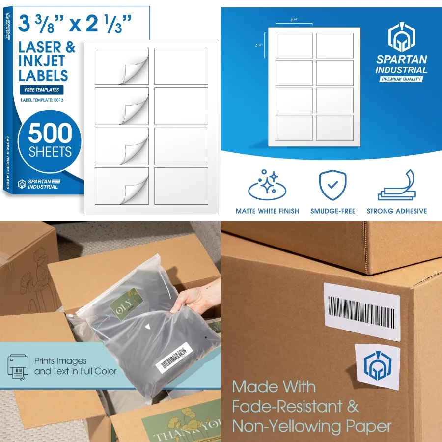 

3 3/8 X 2 1/3 Matte White Name Tag Labels for Office and School Use with High-Quality Adhesive Surface - Compatible with Inkjet