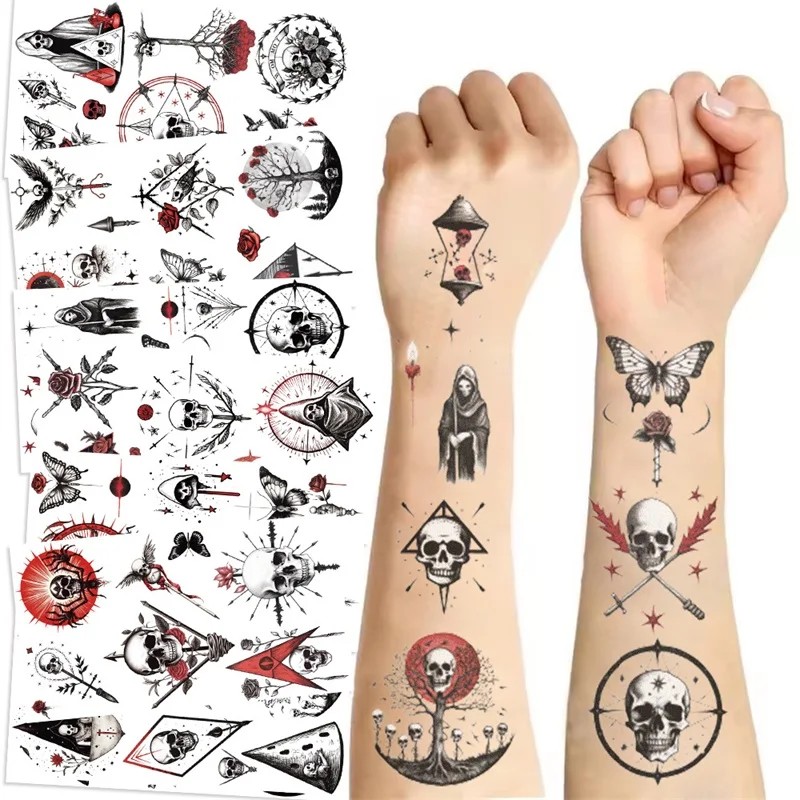 10Sheets Dark Skull Small Tattoo Stickers Aesthetic DIY Children's Washable Korean Decoration Scrapbooking School Supplies