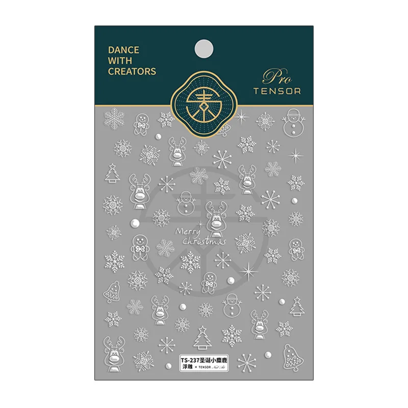 ملصقات عيد الميلاد بلوري لتزيين الأظافر ، ملصقات منقوشة 5D ، تصميم ليلي ثلجي رائع ، جودة عالية