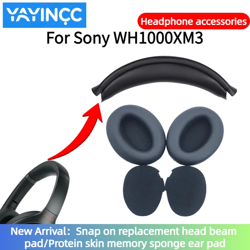 Replacement Snap on Headbeam cushion/Protein skin memory sponge ear pad For Sony WH-1000XM3 Headset repair parts Easy to install