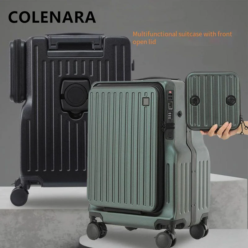 COLENARA Carry-on Travel Luggage Front Opening Laptop Boarding Case 20 Inch USB Charging Trolley Case Women\'s Cabin Suitcase