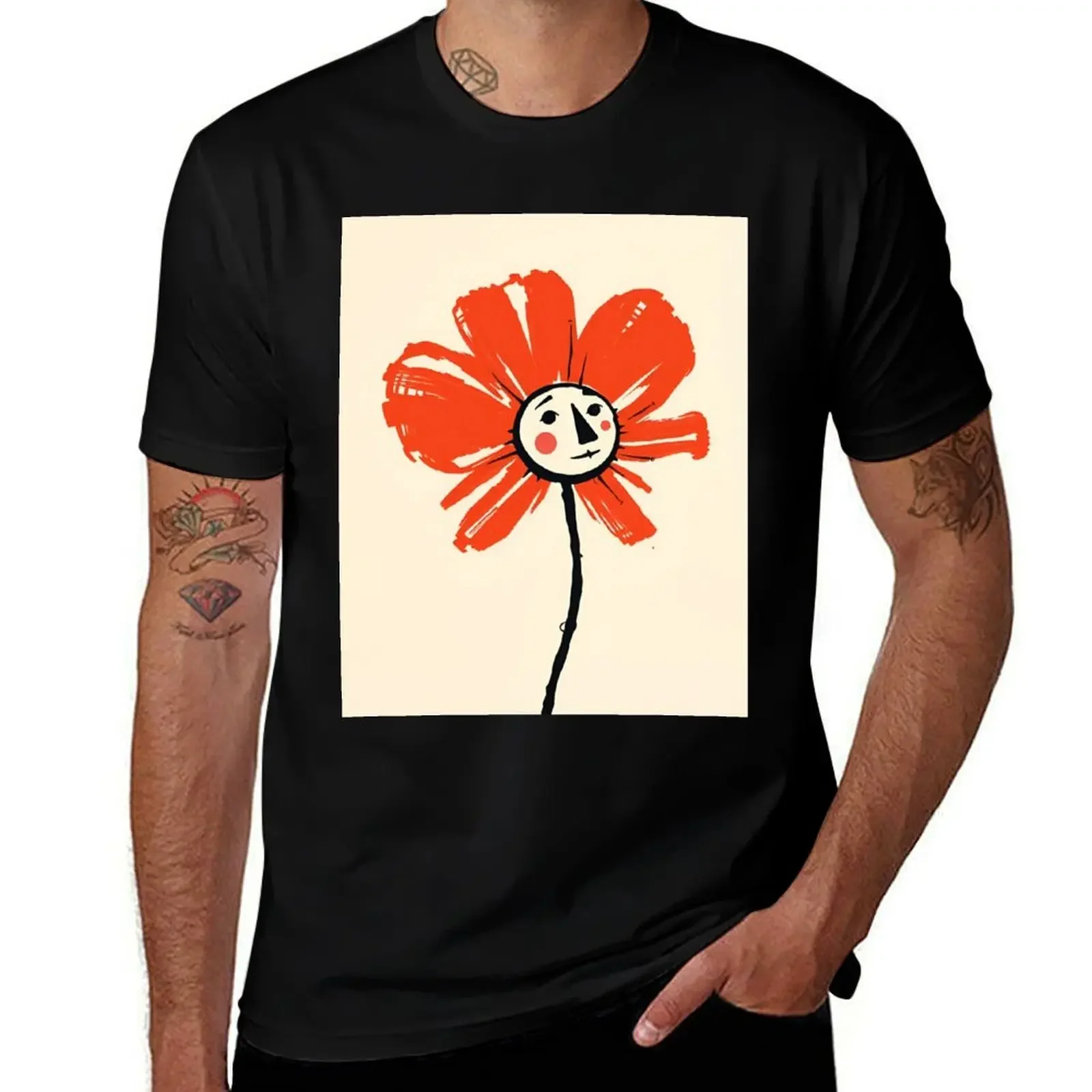 

Whimsical Red Flower with Human Face – Abstract Floral Art T-Shirt oversized graphic tee men workout shirt