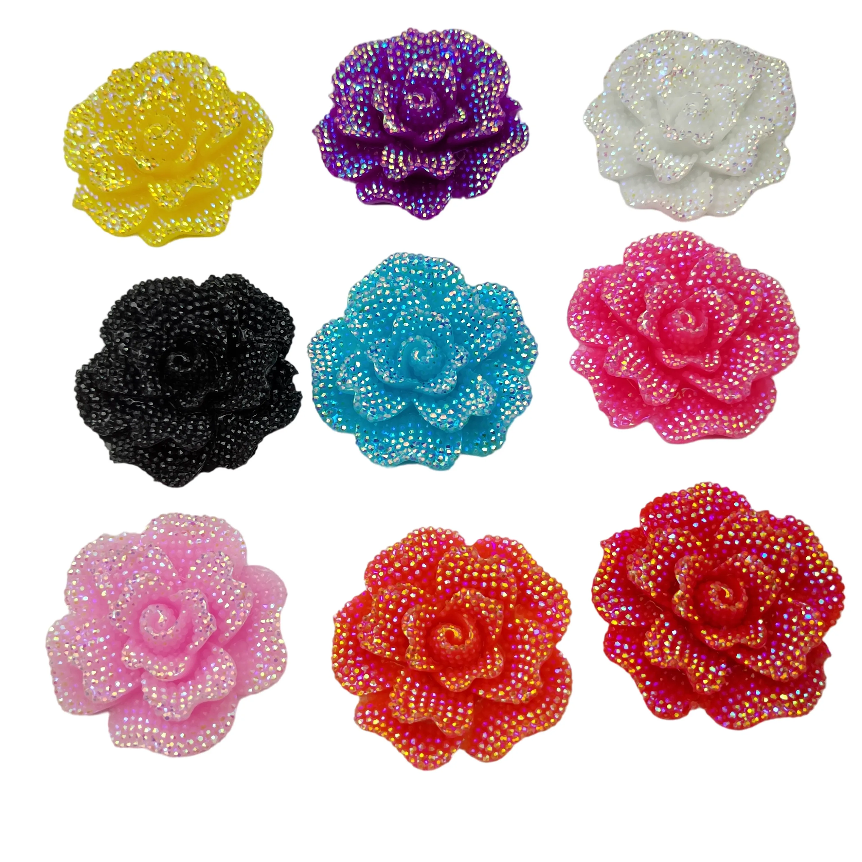 45MM Flatback Undrilled Rhinestone Rose Flower Flatback Cabochons No Hole Resin Flat Back Crafts For Jewelry Making