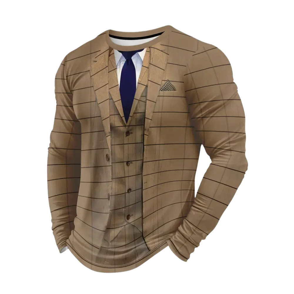 

T-Shirts Realistic Suit Tuxedo 3D Print Men Long Sleeve Tee Casual Fashion Top Sweatshirt Breathable Streetwear Cosplay Clothing