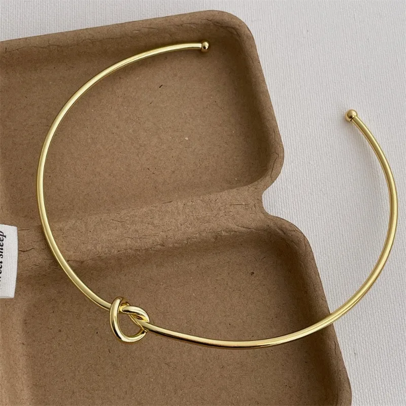 Minar Minimalist Hollow Out Knotted Open Adjustable Torques for Women Female 18K Gold Silver PVD Plated Stainless Steel Choker