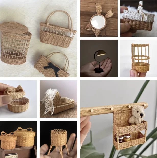 

Exquisite Handwoven Miniature Rattan Basket Collection 1:6 Scale, Dollhouse Picnic Baskets, Baby Bassinet for Blythe BJD Display