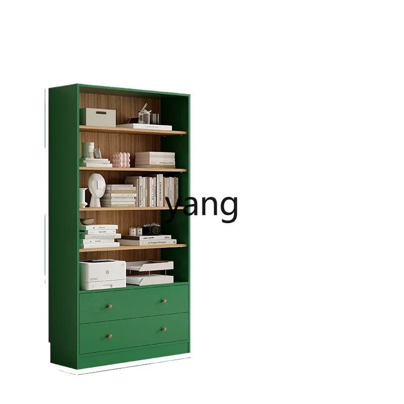 LXL Retro Green Bookcase Living Room Glass Door Dustproof High Cabinet Combination Hand-Made Display Cabinet