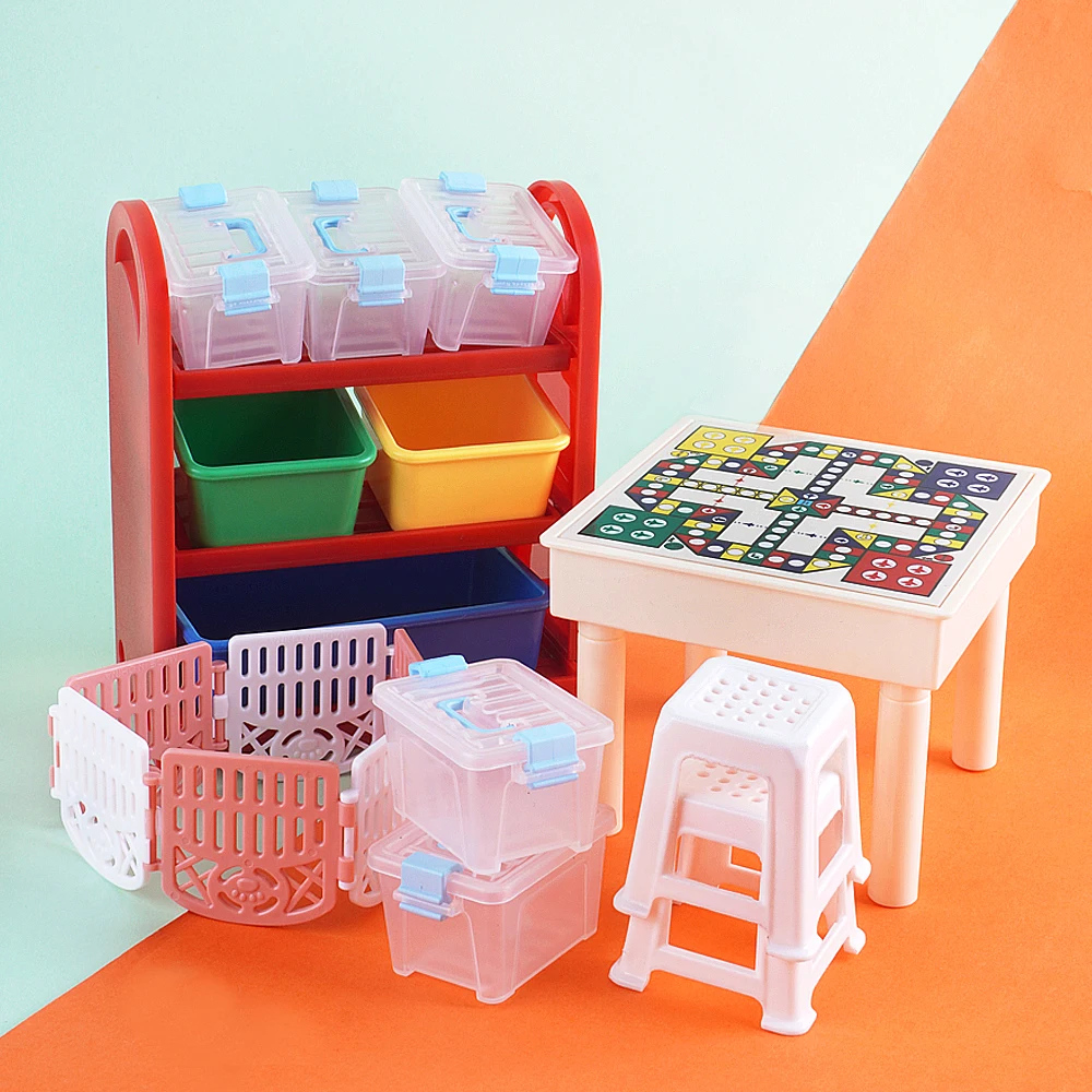 ミニチュア 1:12 DIY フライングチェスセット ドールハウス家具 ベビーベッド ロッキングホース ミニ収納ラック付き 子供用プレイハウスおもちゃ