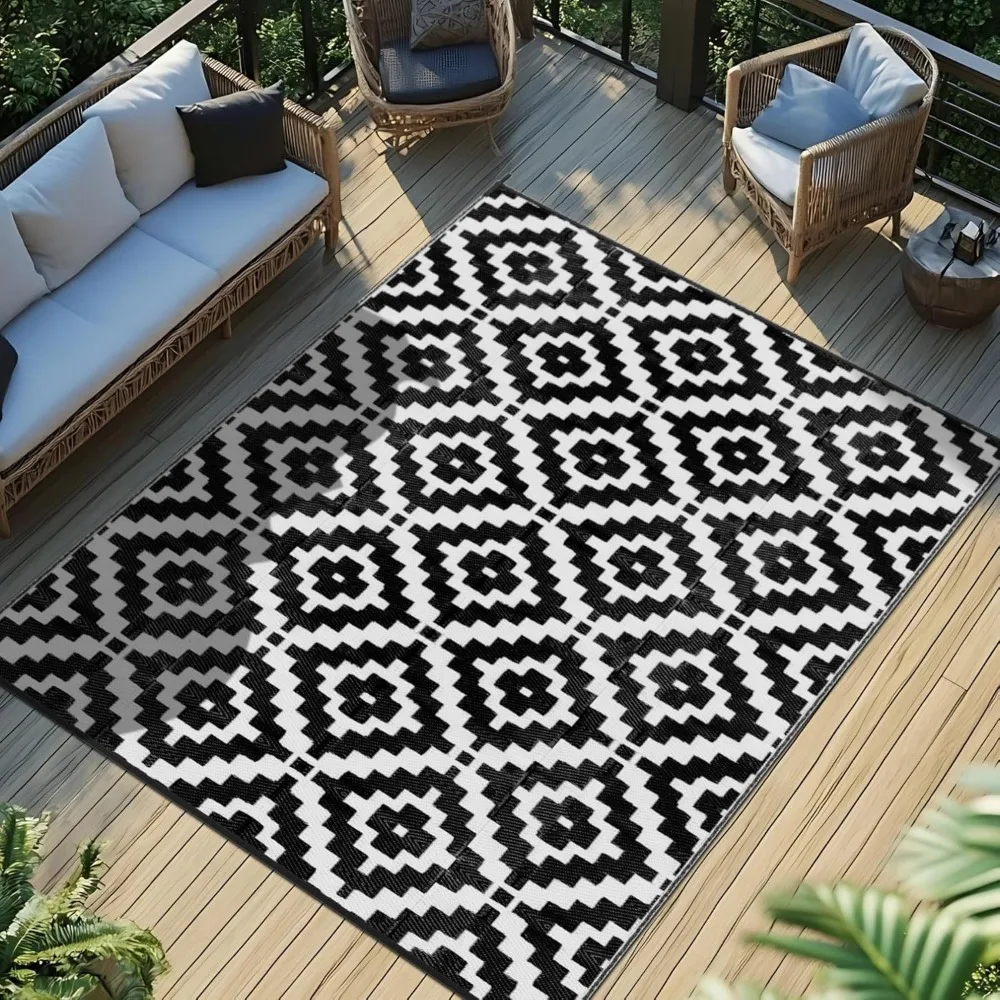 Alfombra favoroyard para exteriores, alfombras de paja de plástico reversibles impermeables de 5x8 pies para decoración, liquidación exterior, área de camping rv grande, coche