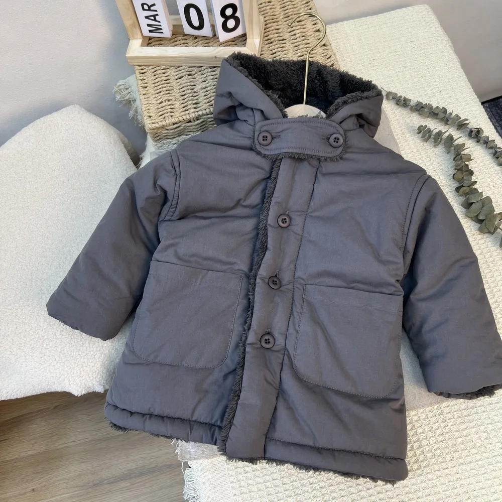 

Korean Children's Winter New Solid-color Velvet Coat 2025 Men's and Women's Children's Clothing Fashionable Thick Warm Cotton