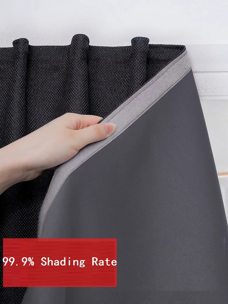 No Punch 100% Blackout Short Curtains Shading Anti UV Light Easy Install Bathroom Blackout Window Drapes for Kitchen Bedroom