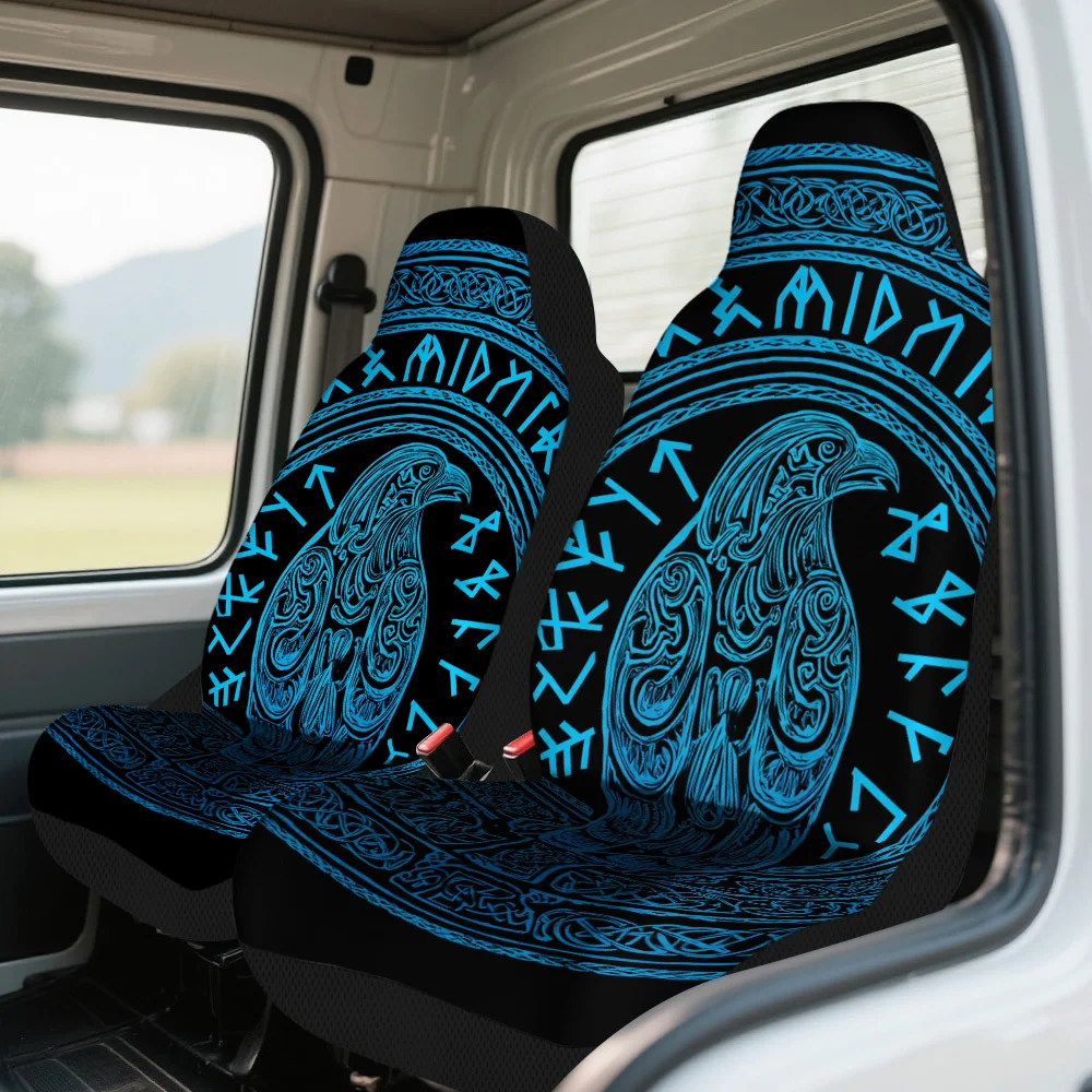 2pcs Viking Raven Runes Design Seat Covers – Fit For Cars, Trucks, Vans & SUVs | Durable Seat Protectors | Easy Installation &