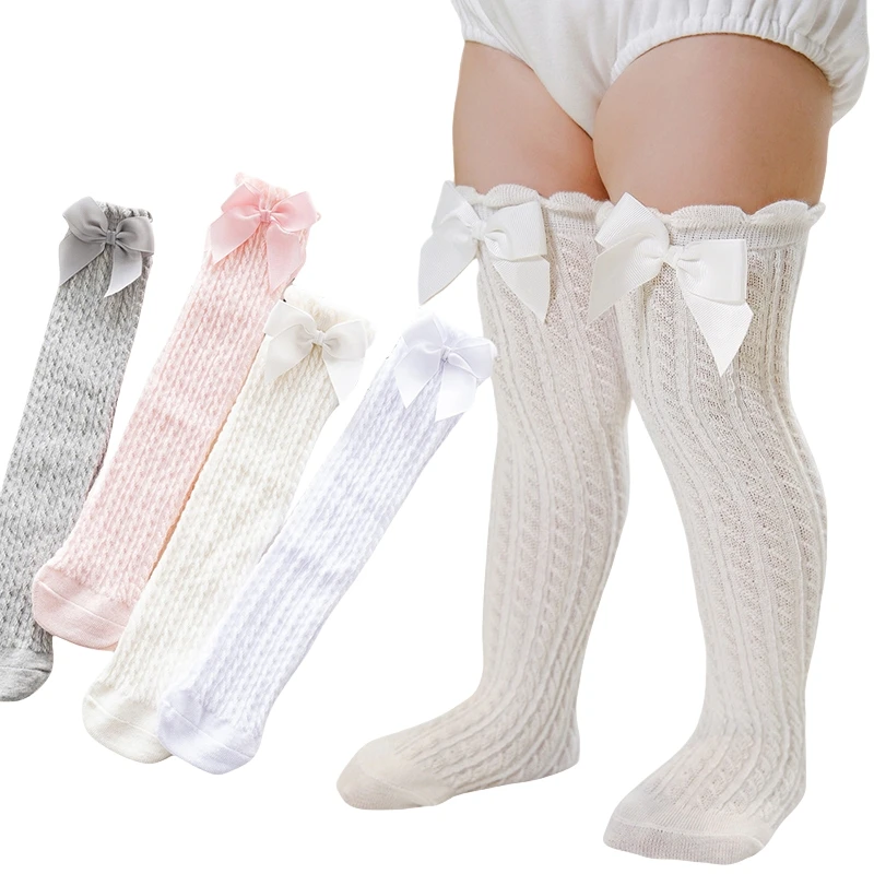 

Summer Baby Girls Over Knee Highs Cotton Ventilation Tube Socks Velvet Bow Knee-Highs Thin Leg Warmer Knee Warmers Cable Pattern