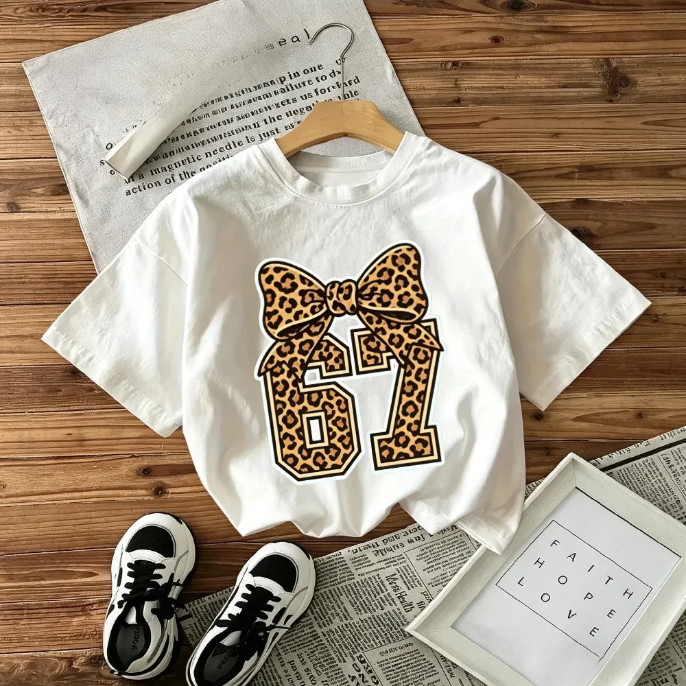 Children's Loose Comfortable Soft Skin Friendly Fashionable Simple Versatile Leopard Print T-shirt Short Sleeved Shirt