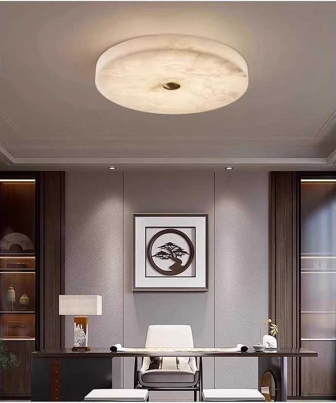 Modern Simple LED Natural Marble Ceiling Lamp Living Room Bedroom Corridor Circular Ultra-thin All-copper Wall Lamp Indoor Decor
