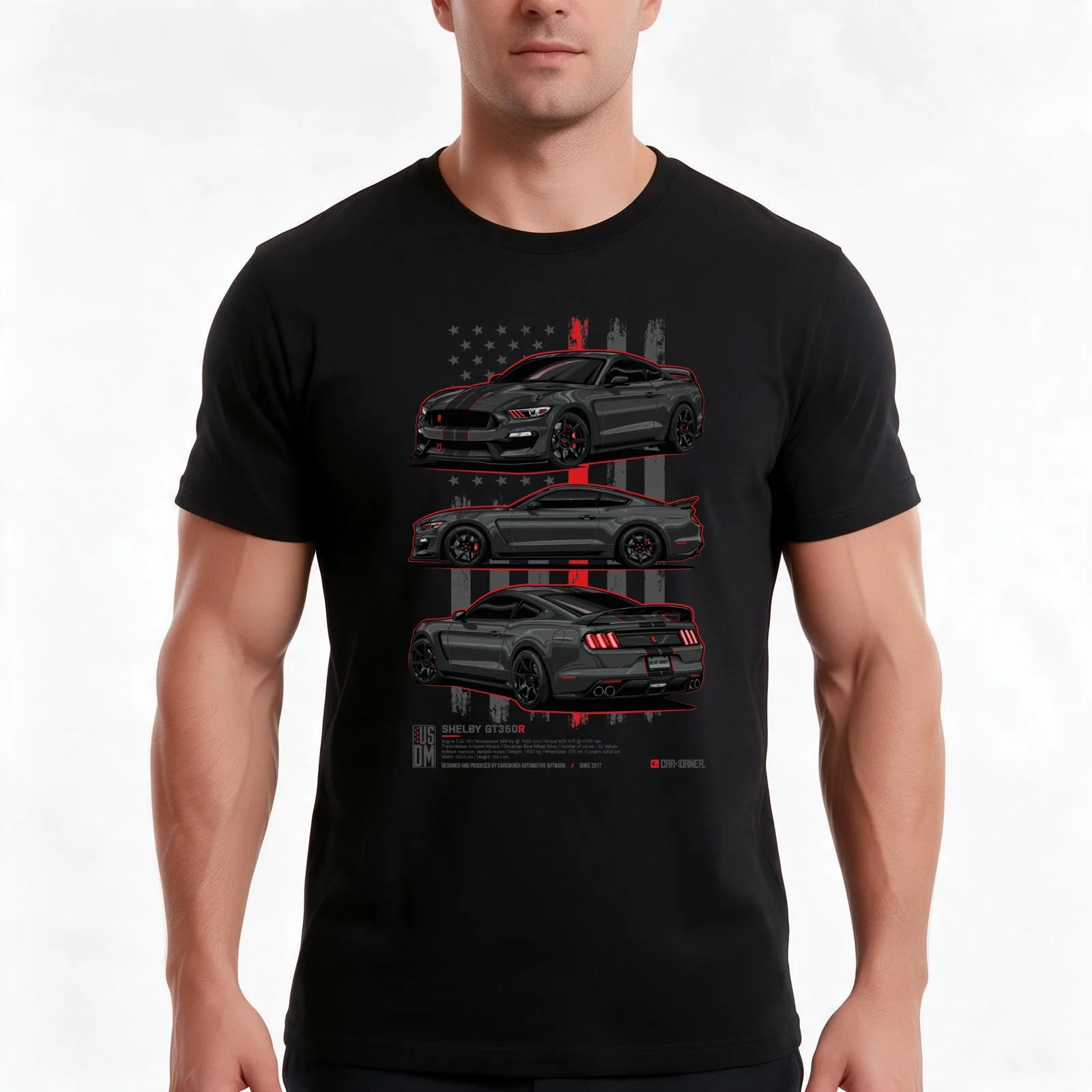 Shelby GT350R - USDM - CarCorner T-Shirt Summer Casual Cotton Tee Oversized Streetwear Tops Vintage Graphic Print