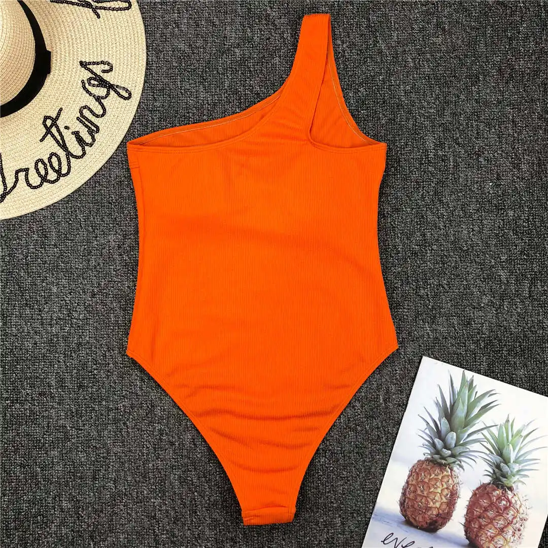 Einschultriger Monokini-Badeanzug mit Cut-Outs, gerippt, orange, einteiliger Badeanzug, sexy, schwarz, Damen-Bademode V1981 – Detail 23