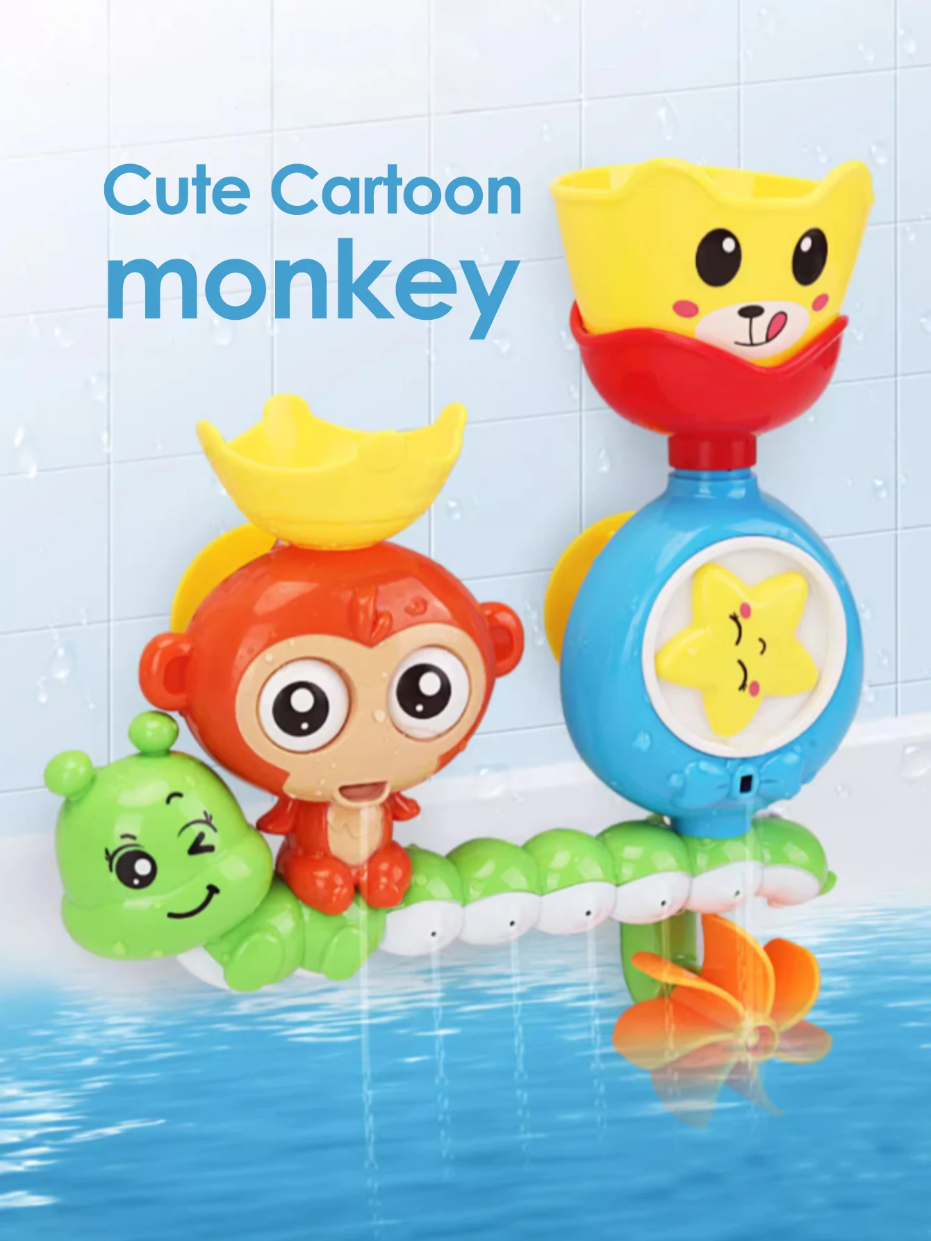 Little Monkey Turning Rotating Water Wheel Baby Bath Toys Baby Water Spray Children Playing Water Girls Boys