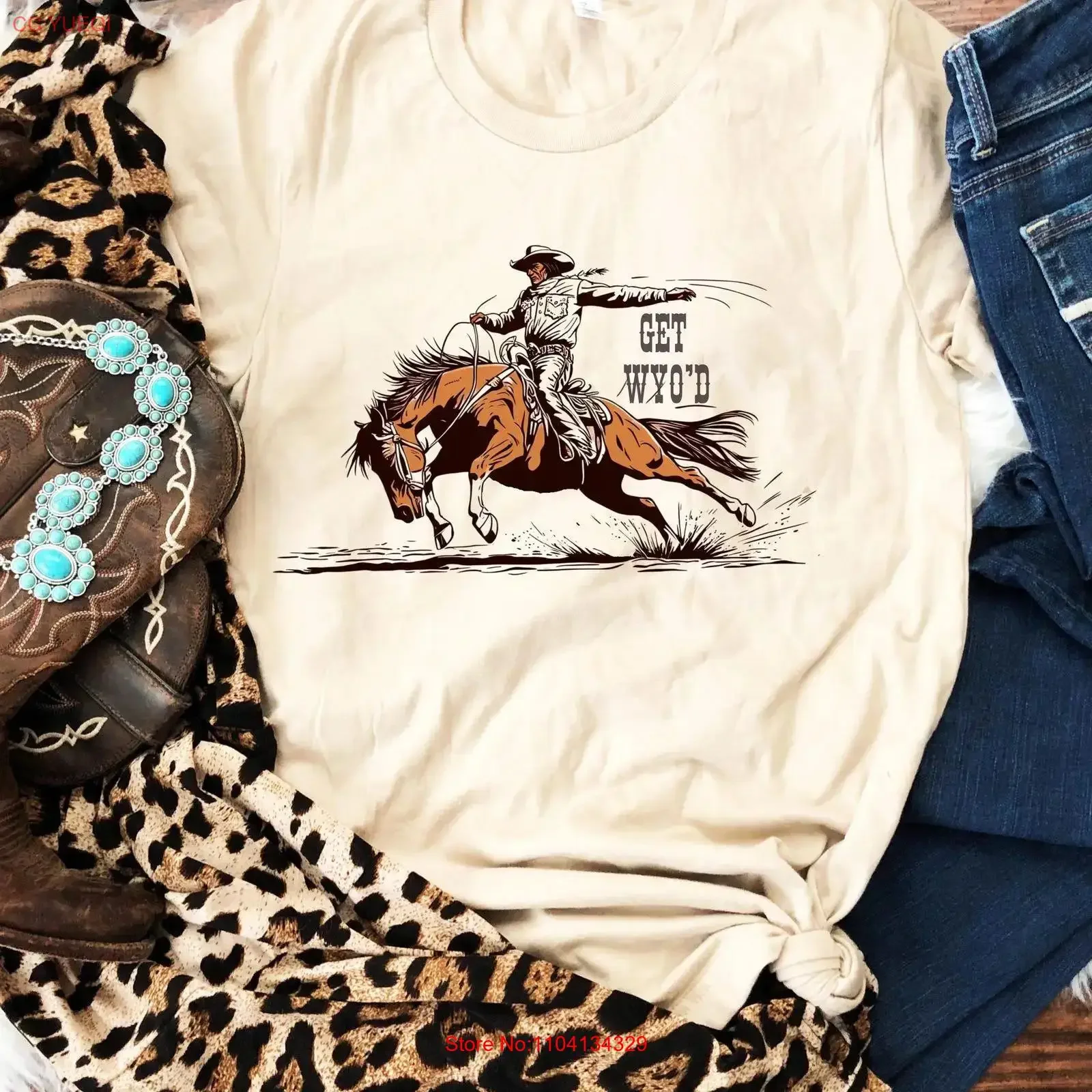 Rugged Cowboy T Shirt Get Wyo'd  Western Style Rodeo Apparel Vintage Casual Wyo Tourist vintage Washed streetwear