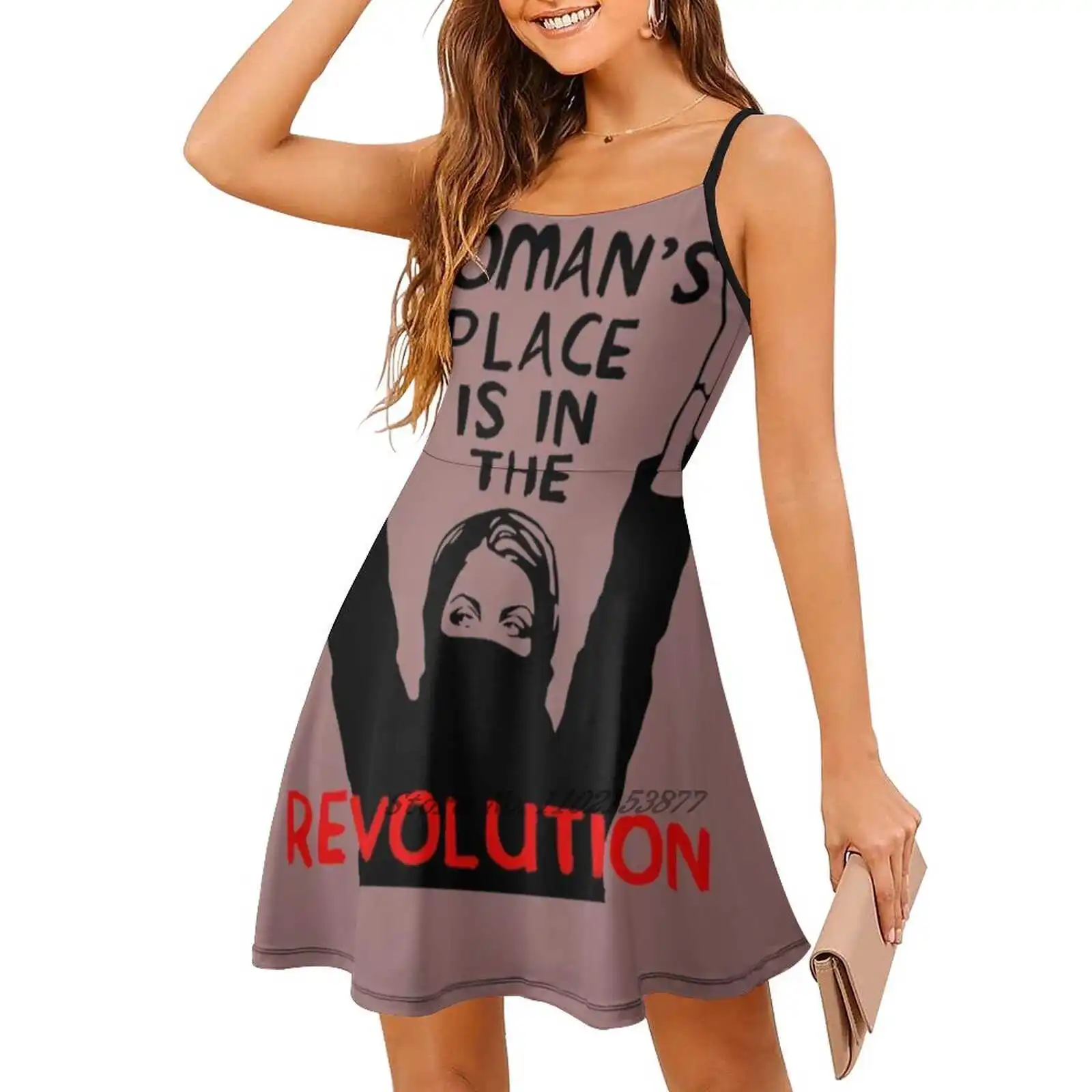 A Woman'S Place Is In The Revolution - Feminist Resistance Loose Pocket Dress Summer Sexy V Neck Dress Print Short Sleeve Dress