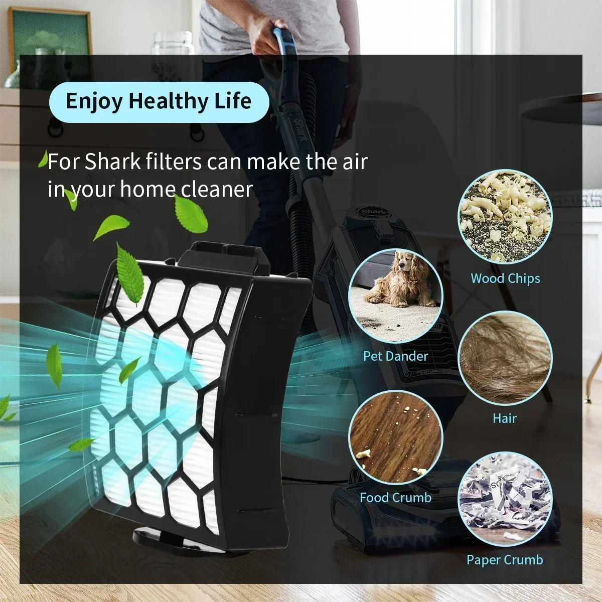 HEPAフィルター1枚 + フォームフィルター2枚 Shark NV602 NV255 NV150 NV251 ZU62 ZU60掃除機対応、交換用フィルター