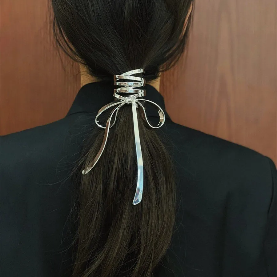 Pinza de pelo con lazo de aleación para niña, pinza de Metal para el pelo, pinza de cola de caballo alta, horquilla fija, accesorios para el cabello