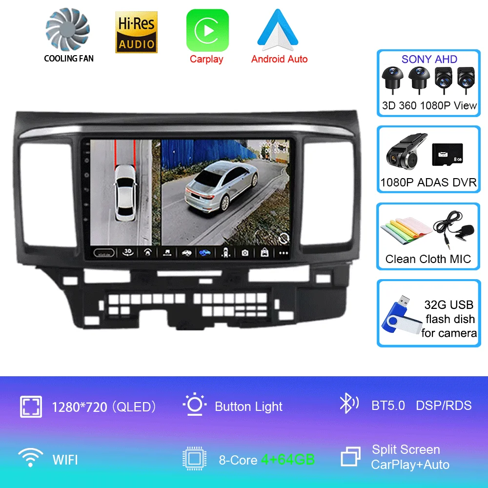 Voor MITSUBISHI LANCER 9 10 X 2008 2009 2010 2011 - 2016 9 inch Android 16 autoradio stereo audio GPS speler Carplay Auto scherm