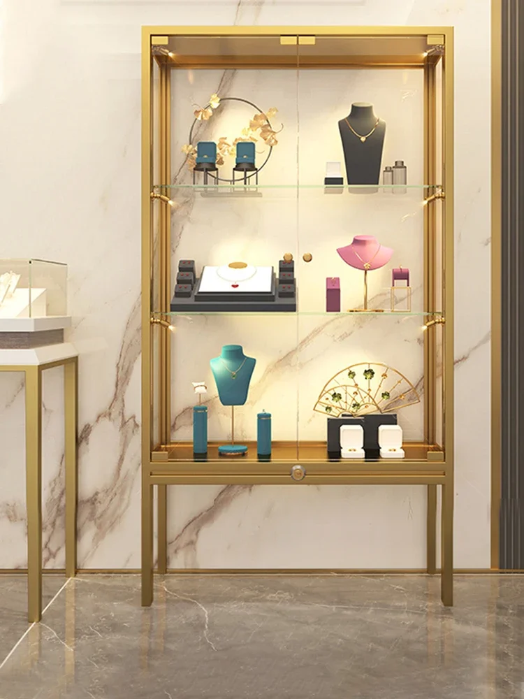 

High-end luxury boutique wine cabinet with lock display cabinet jewelry porcelain jewelry with lights hand-made luxury colle