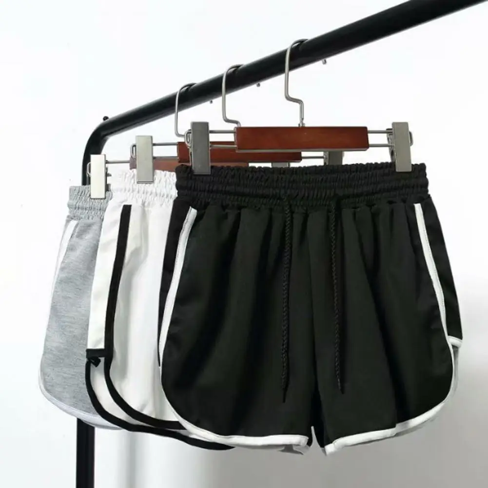 Men Summer Sport Shorts Drawstring Elastic Waist Color Matching Loose Breathable Unisex Above Knee Length Beach Gym Shorts 90