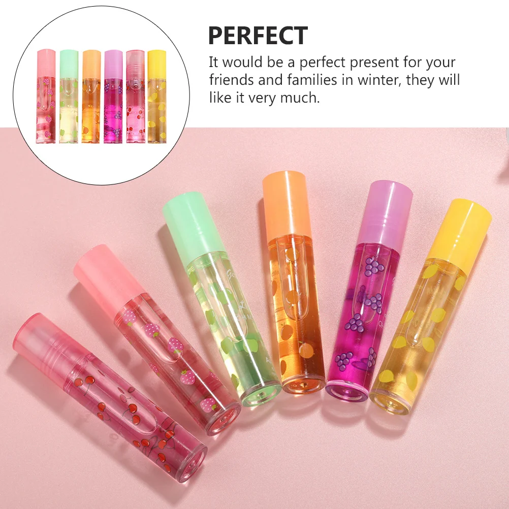 5 個フルーツ風味の透明保湿バームポータブルメイクアップリップグロスポータブルリップグロス乾燥した唇のケア用