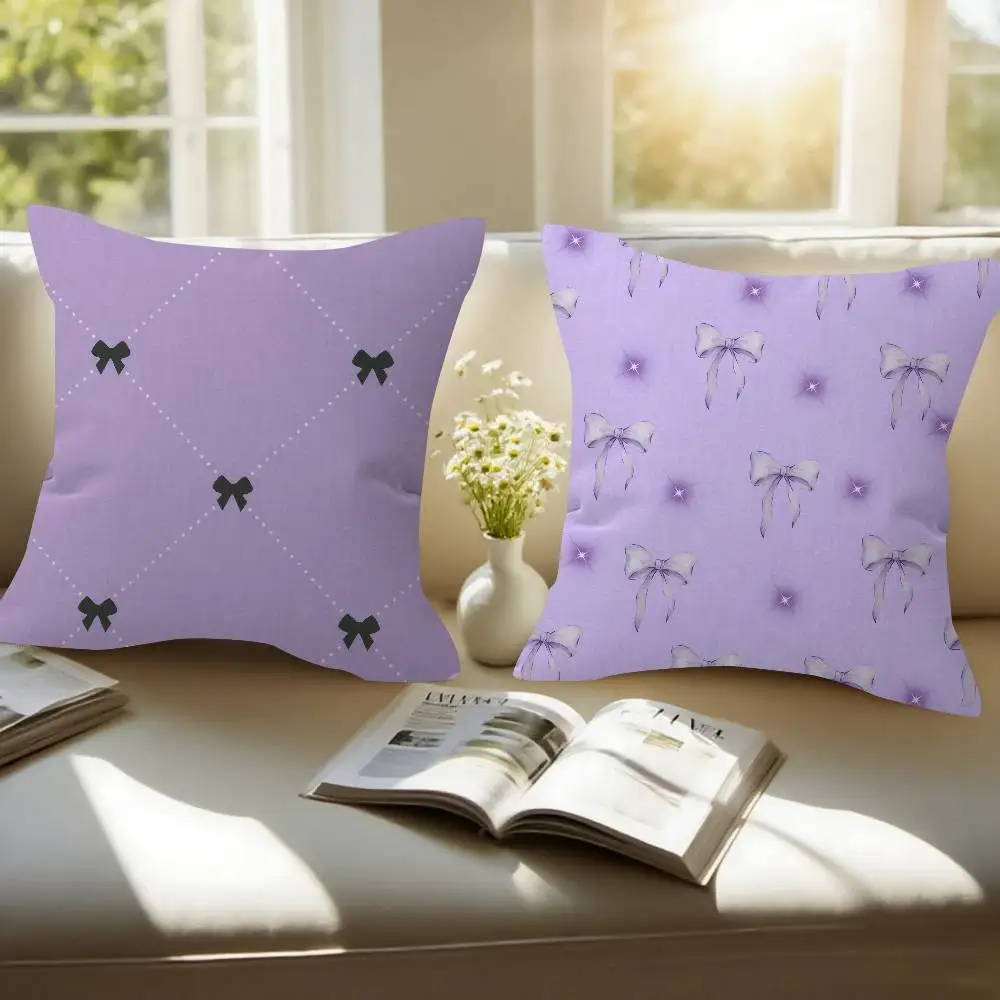 BEAUTY Purple bow  Personalized Pillow Cover Kids Bedroom Wild Party Decor Pillowcase kid Birthday shower Gift