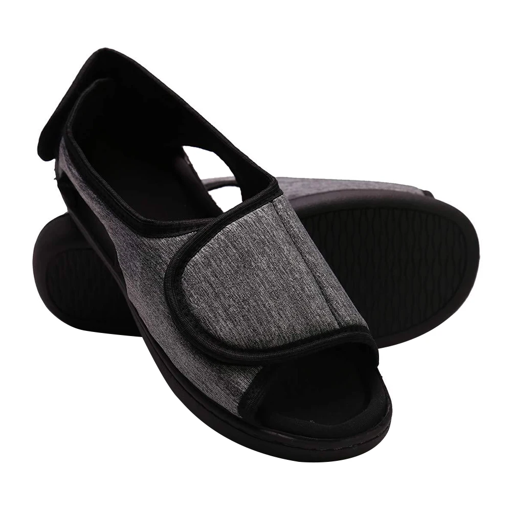 Hook and Loop Fastener Shoes Adjustable Edema House Shoes Breathable Wide Open Toe Sandals Non-Slip for Indoor Outdoor