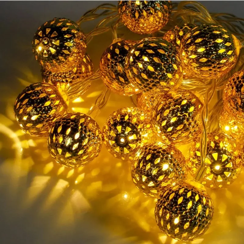 1pc LED Moroccan Fairy Lights Battery Operated Gold Globe String Lights For Home Outdoor Wedding Party Festival Decoration