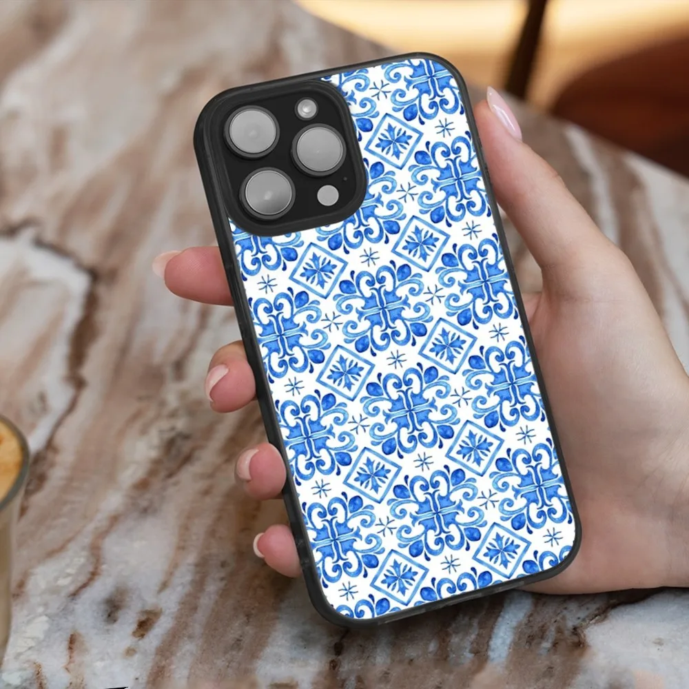 Blue and white print Phone Case For iPhone 16,15,14,13,12,11,Plus,Pro,Max,Mini Soft Magesafe Magnetic Wireless Charge