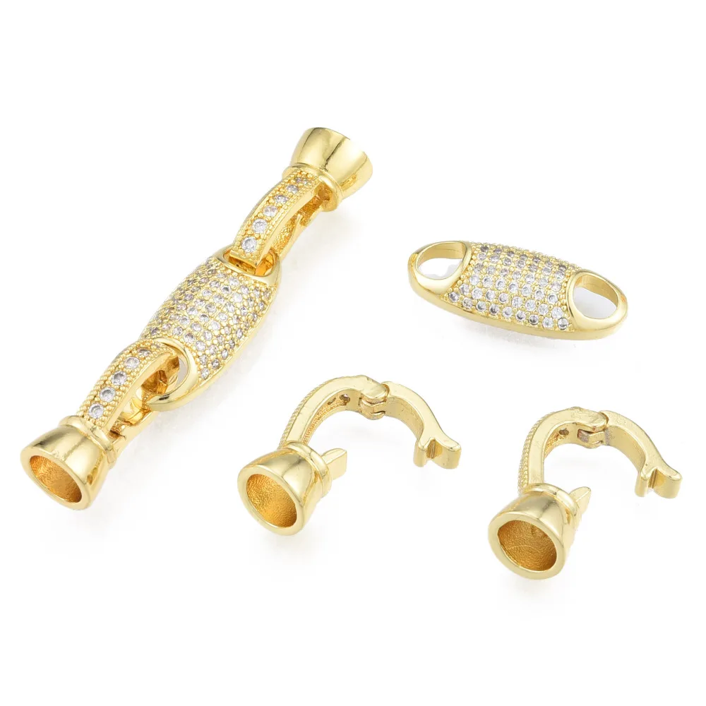 10Sets Brass Pave Clear Cubic Zirconia Fold Clasps For DIY Bracelets Necklaces Jewelry End Connector Making Accessories