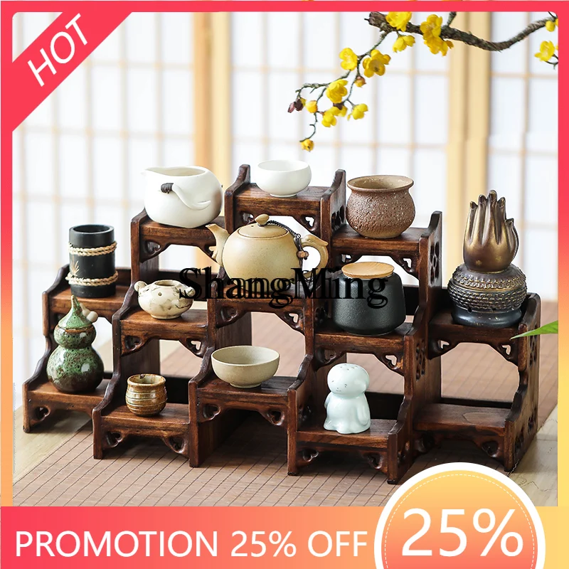 

FGgood-looking Chinese Tabletop Small Bogu Shelf Solid Wood Tea Cup Tea Pot Display Shelf Purple Clay Pot Placement Shelf