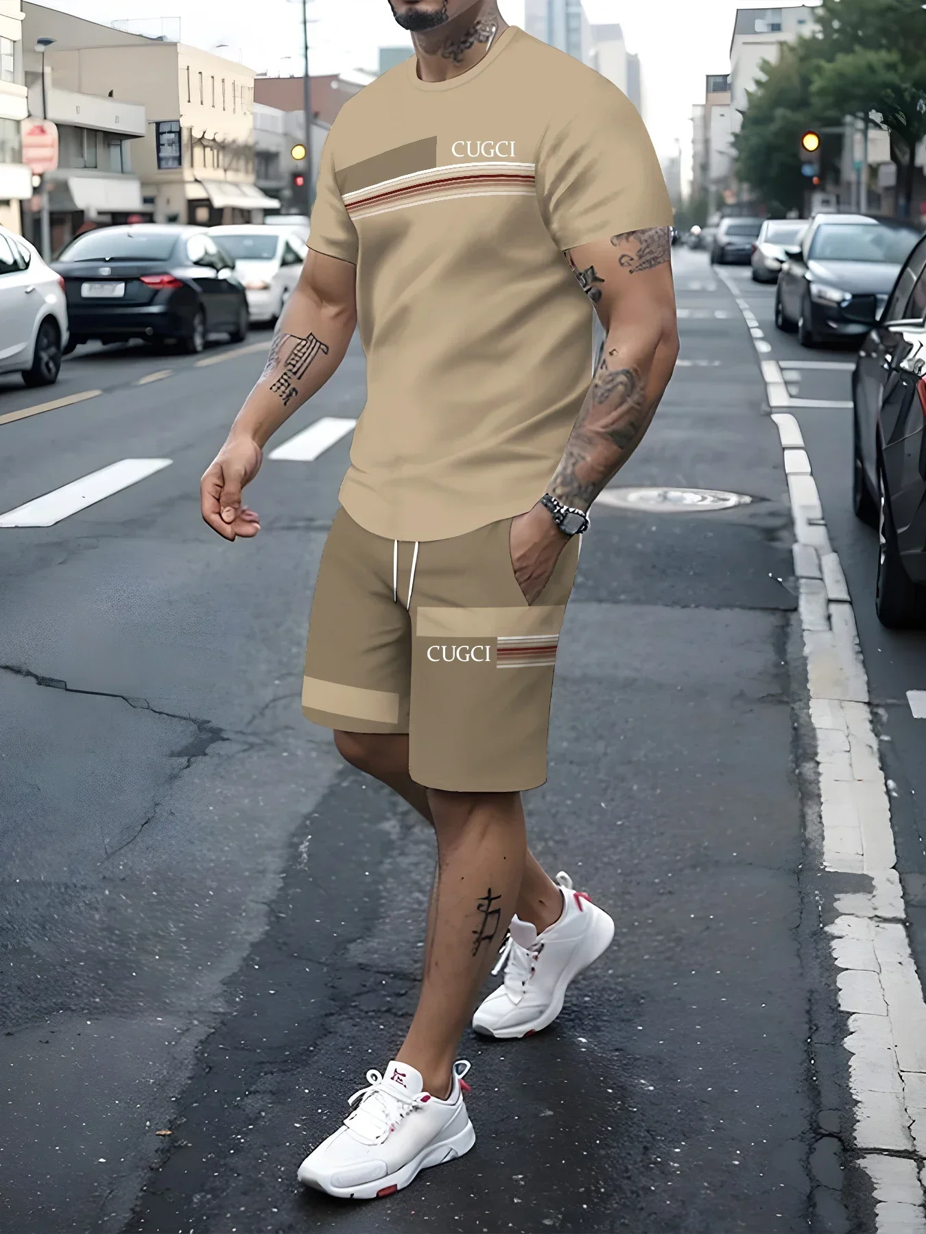 High-end Luxury Atmospheric Street Sports Short-sleeved Shorts 3D Printing Breathable Comfortable Quick-drying Casual Suit