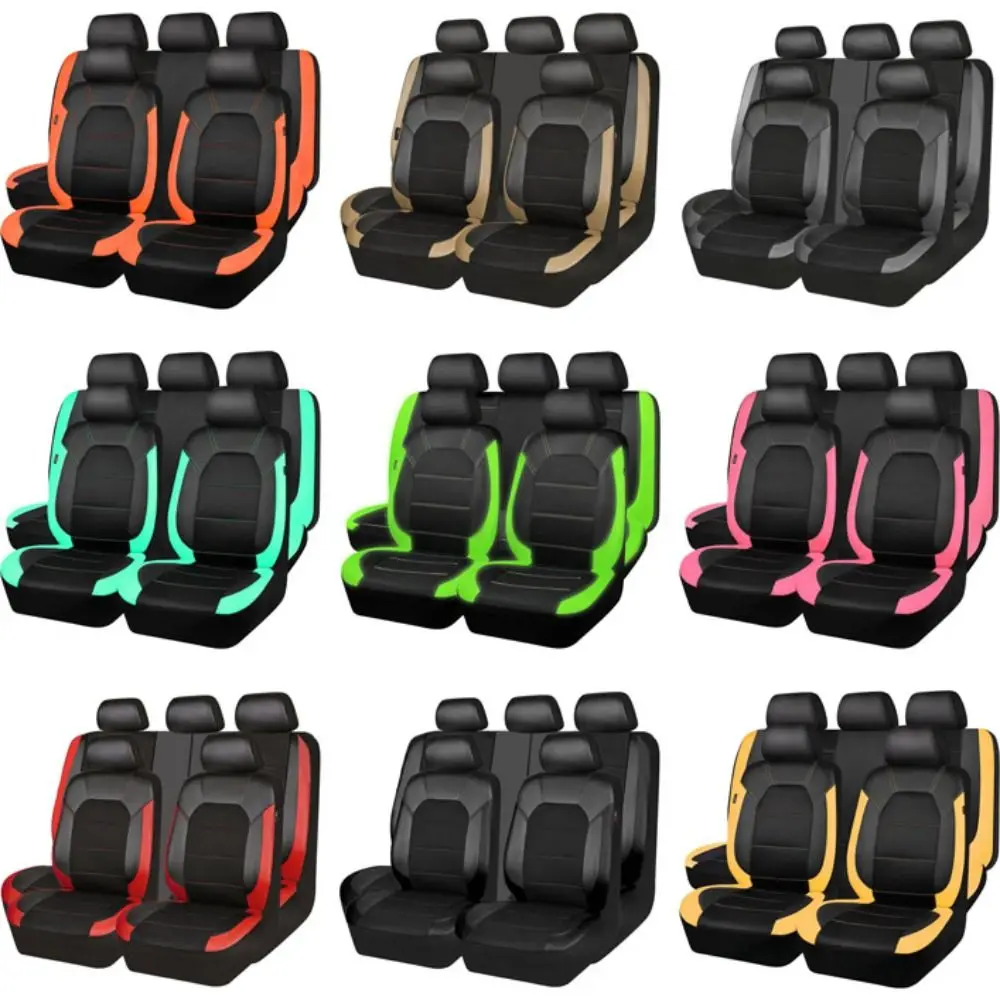 PU Leather Car Seat Cover Waterproof Breathable Full Car Seat Cover Set Sandwich Stitching Quilted Seat Cushion Cover