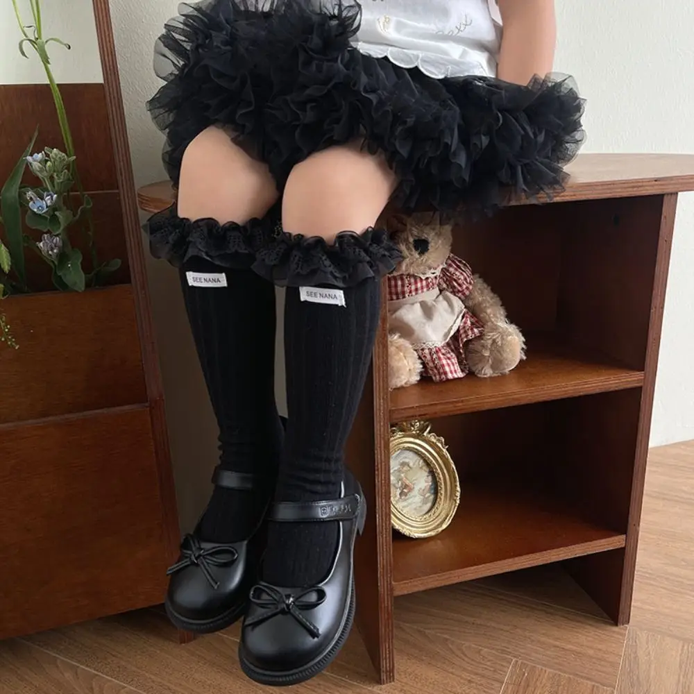 

Cute Solid Color Balletcore Lace Socks Mesh Autumn&Winter Mid-Tube Hosiery Korean Style Cloth Accessories Thin Stockings Kid