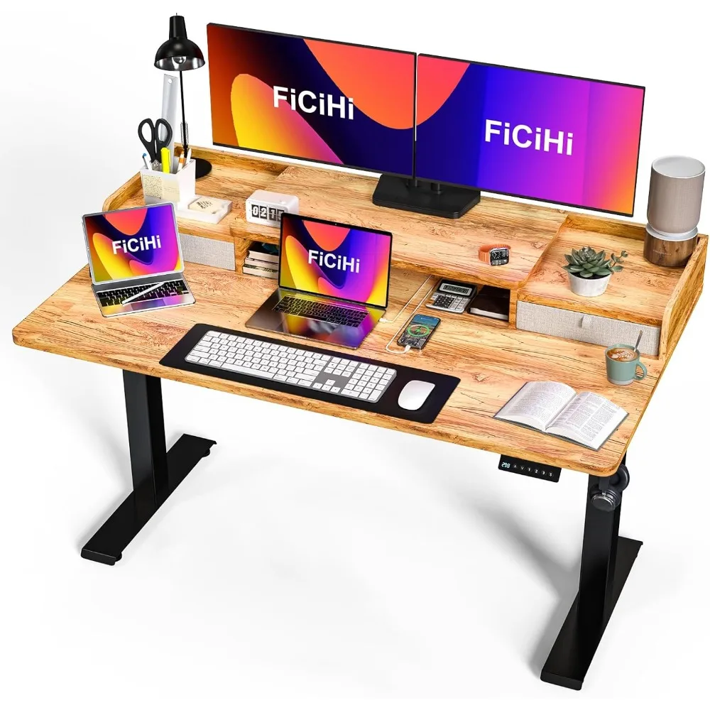 

Standing Desk with 2 Drawers, 55x30 Inch Electric Height Adjustable Computer Gaming Desk with Storage Shelf, Ergonomic Large Sit