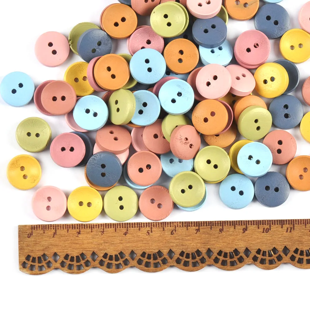 50Pcs Mixed Color 2Holes Round Wooden Buttons For Scrapbook Crafts Sewing Accessories Home Decor Handmade Supplies 15/20/25mm