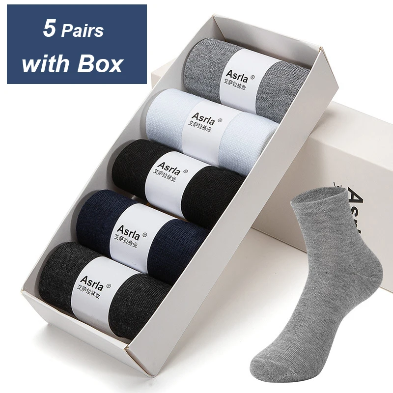 

LKWDer Brand 5 Pairs With Box Men's Cotton Socks New Style Black Business Men Socks Soft Breathable Summer Winter for Male Socks