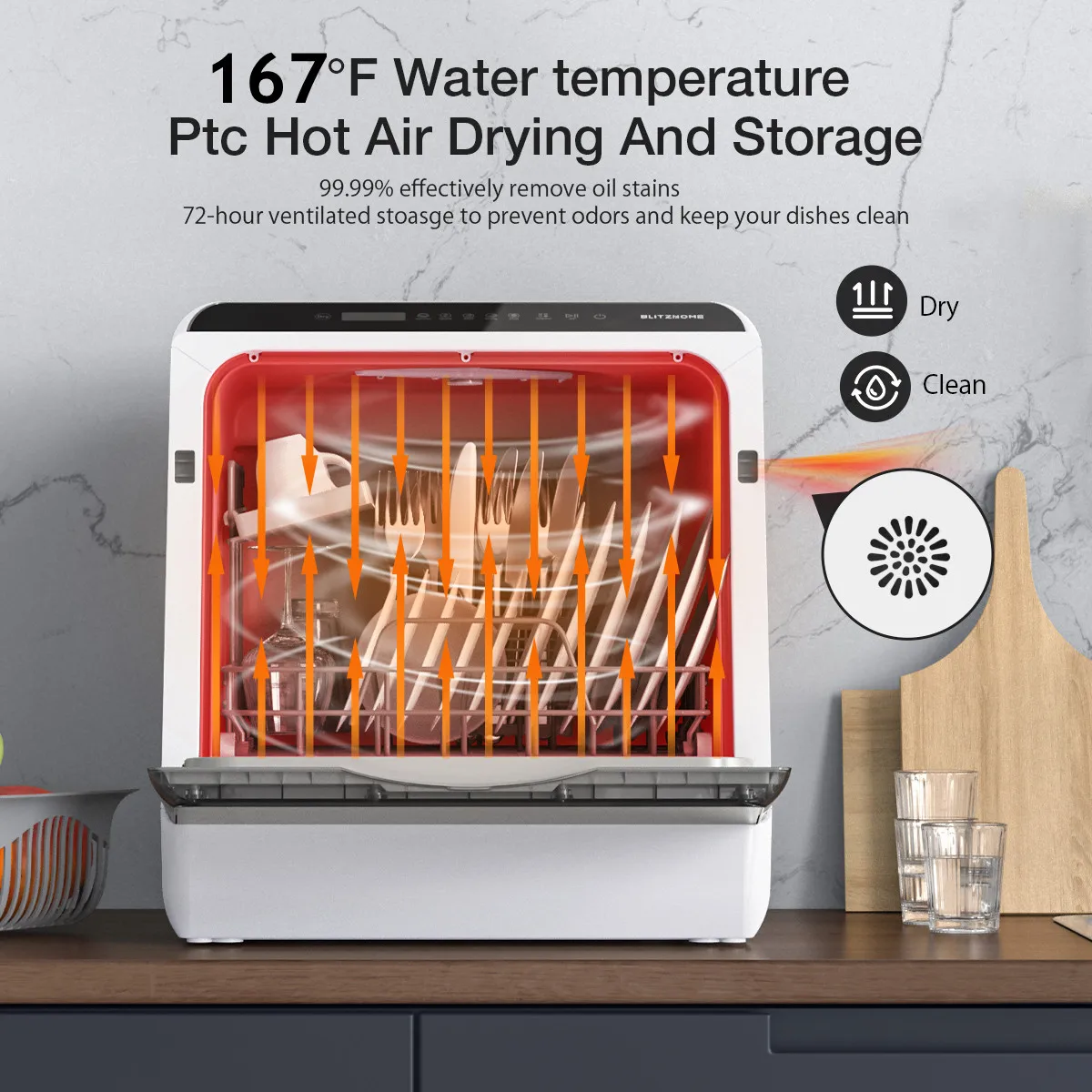 Blitzhome BH-CDW1 Dishwasher with APP Control Intelligent Countertop Table Smart Countertop Dish Washers Machine For Kitchen