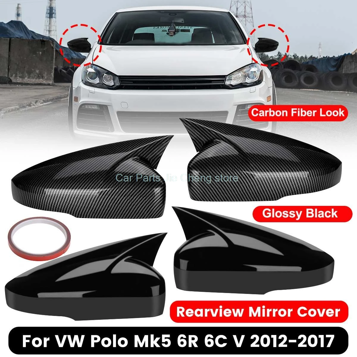 

Pair Car Side Wing Rear View Rearview Mirror Cover Case Caps Shell For Volkswagen For VW For Polo Mk5 6R 6C V 2012-2017