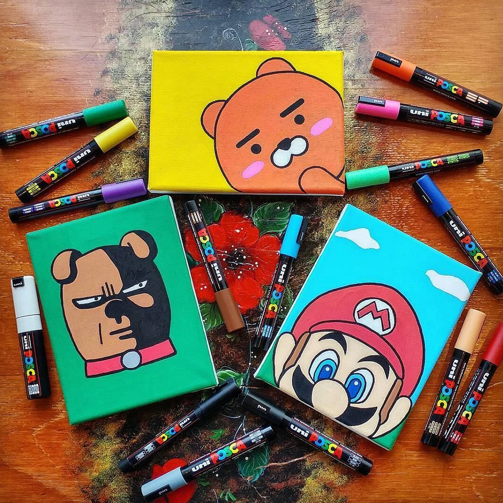 16 قطعة مجموعة علامات UNI POSCA اليابانية أكريليك الكتابة على الجدران رسم دائم مقاوم للماء للأطفال رسم PC-3M/1M/5M لوازم فنية