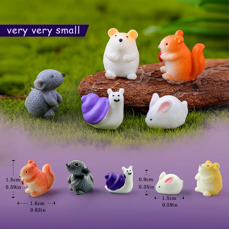 20Pcs Hamster Snail Squirrel Mouse Elephant Fox Rabbit Pig Cat Frog Rat Figurine Miniature Fairy Garden Decoration Accessories