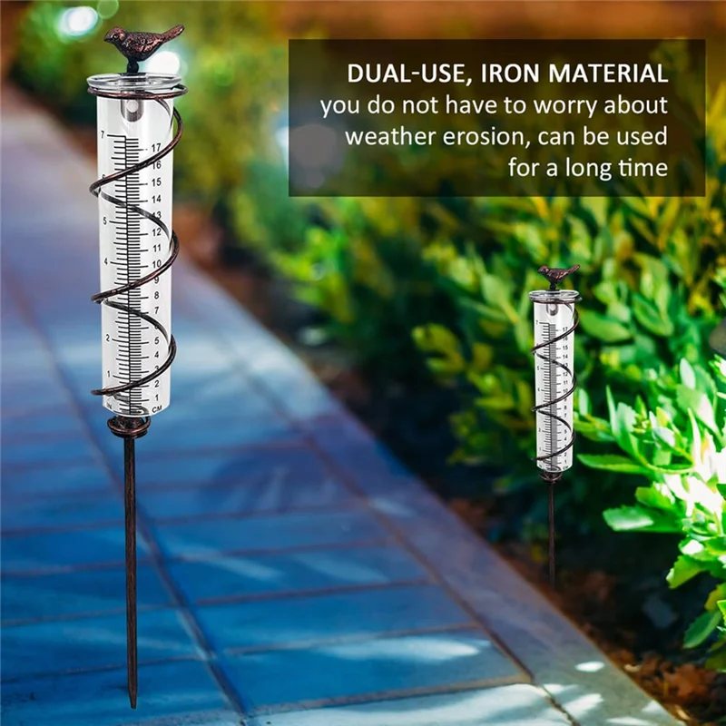 

A96I-7L Capacity Glass Spiral Rain Gauge,Cast Iron Bird Hanging Rain Gauge,Garden Rain Water Meter Measuring With Metal Frame