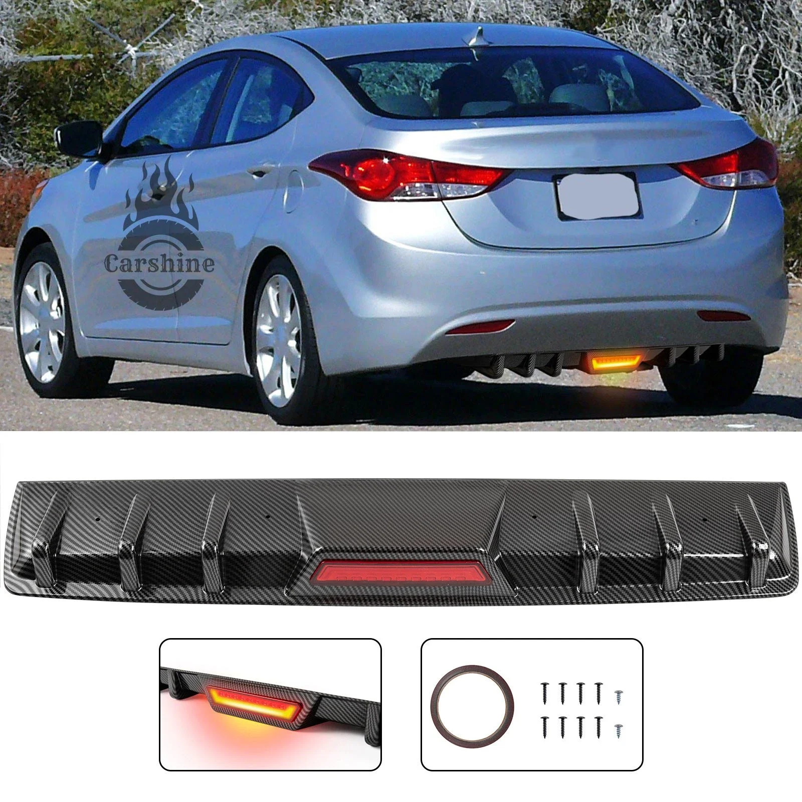 

Для Hyundai Elantra задний бампер из углеродного волокна, диффузор, спойлер со светодиодной подсветкой